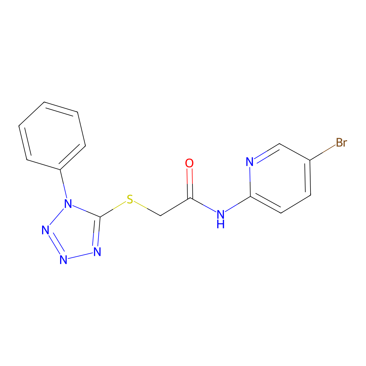 N-(5-bromopyridin-2-yl)-2-(1-phenyltetrazol-5-yl)sulfanylacetamide molecular structure, CAS 824961-28-6