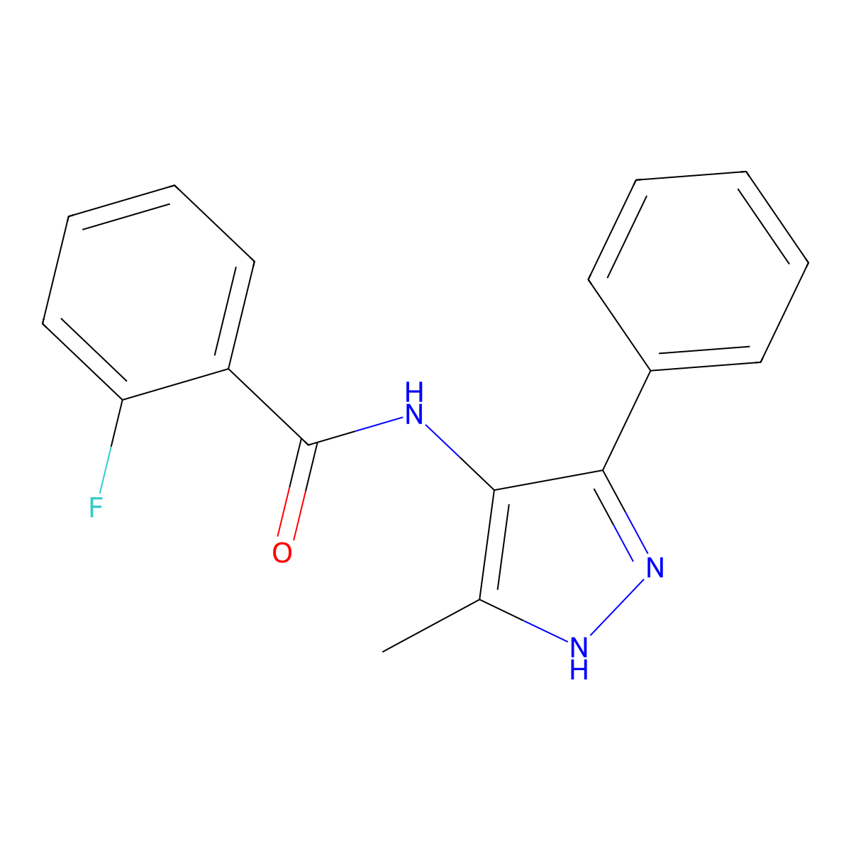 2-fluoro-N-(5-methyl-3-phenyl-1H-pyrazol-4-yl)benzamide molecular structure, CAS 824969-09-7