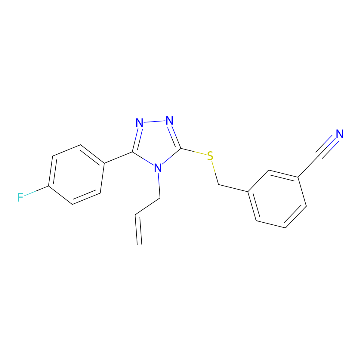 3-[[5-(4-Fluorophenyl)-4-prop-2-enyl-1,2,4-triazol-3-yl]sulfanylmethyl]benzonitrile molecular structure, CAS 824971-62-2