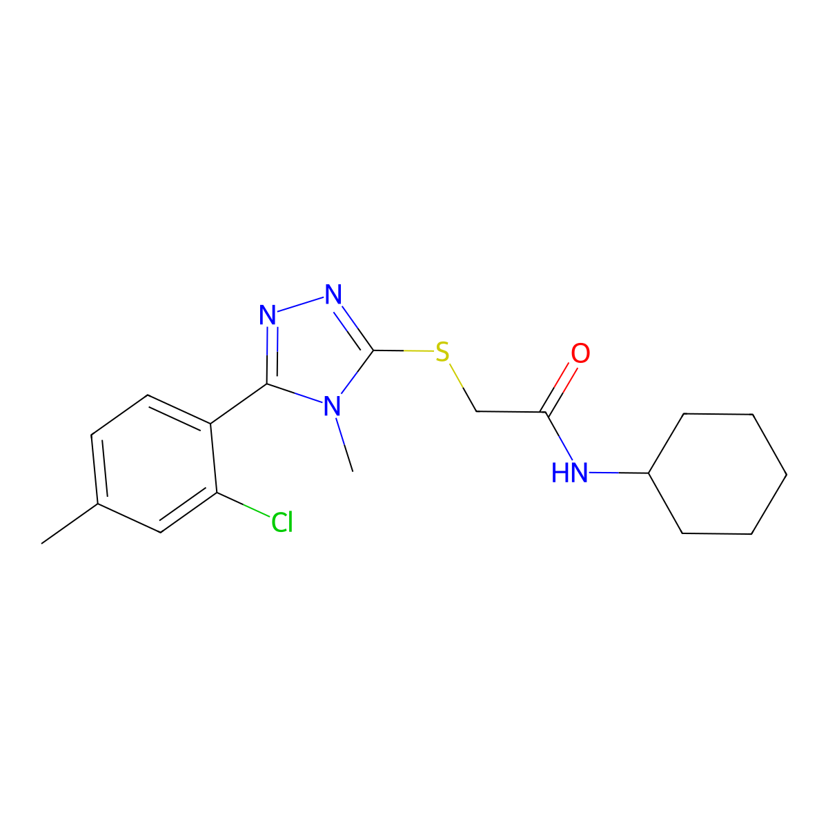 2-[[5-(2-chloro-4-methylphenyl)-4-methyl-1,2,4-triazol-3-yl]sulfanyl]-N-cyclohexylacetamide molecular structure, CAS 824971-73-5