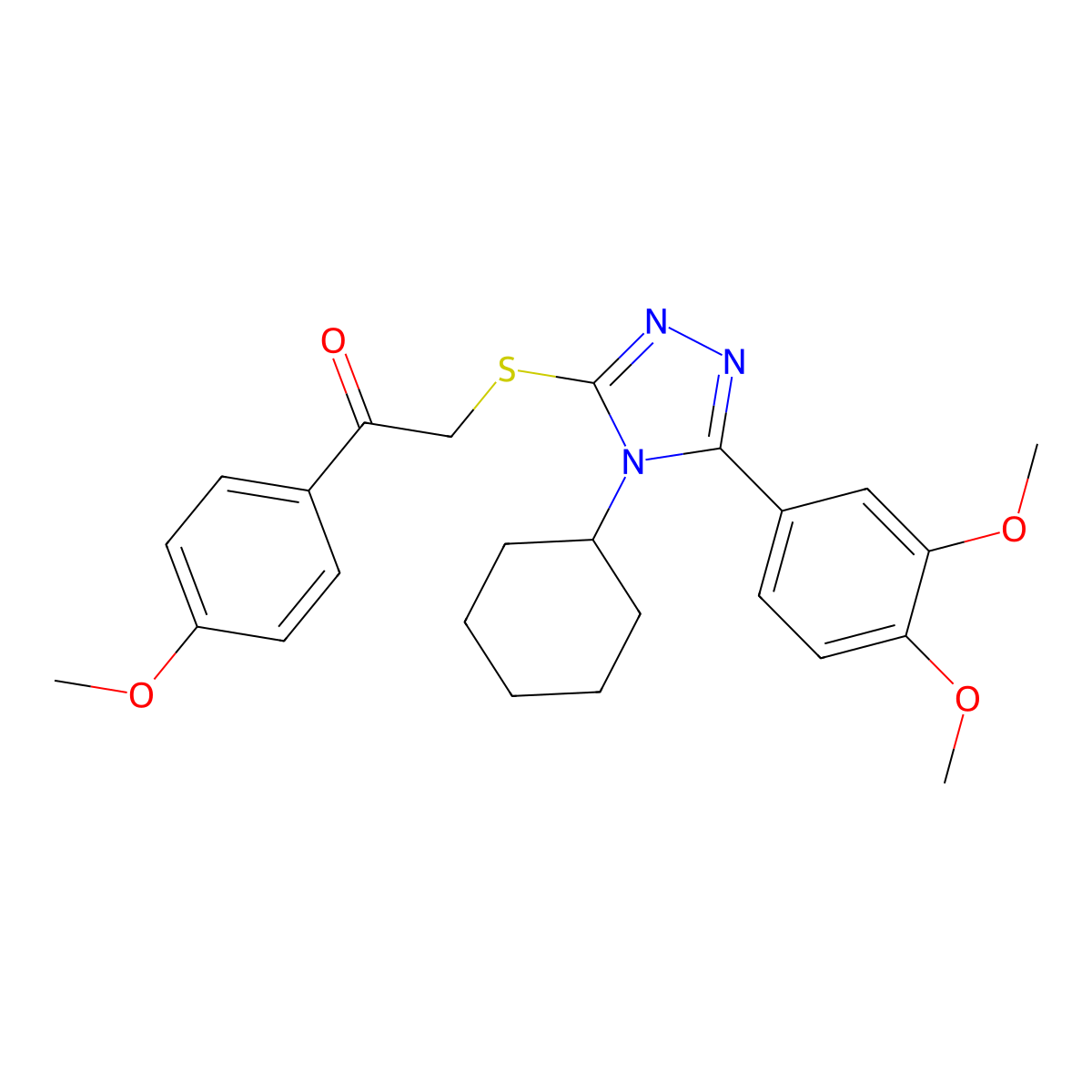2-[[4-Cyclohexyl-5-(3,4-dimethoxyphenyl)-1,2,4-triazol-3-yl]sulfanyl]-1-(4-methoxyphenyl)ethanone molecular structure, CAS 824971-98-4