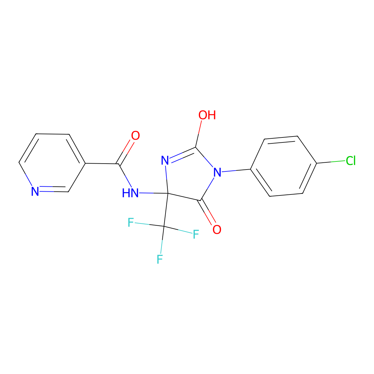 N-[1-(4-chlorophenyl)-2,5-dioxo-4-(trifluoromethyl)imidazolidin-4-yl]pyridine-3-carboxamide molecular structure, CAS 824973-11-7