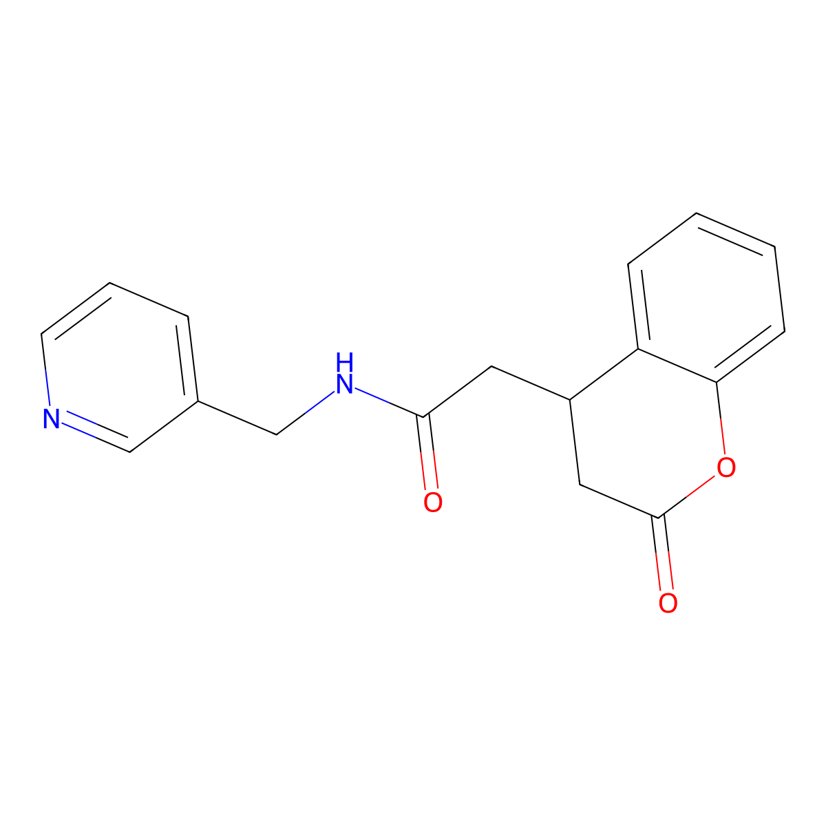 2-(2-oxo-3,4-dihydrochromen-4-yl)-N-(pyridin-3-ylmethyl)acetamide molecular structure, CAS 824973-24-2