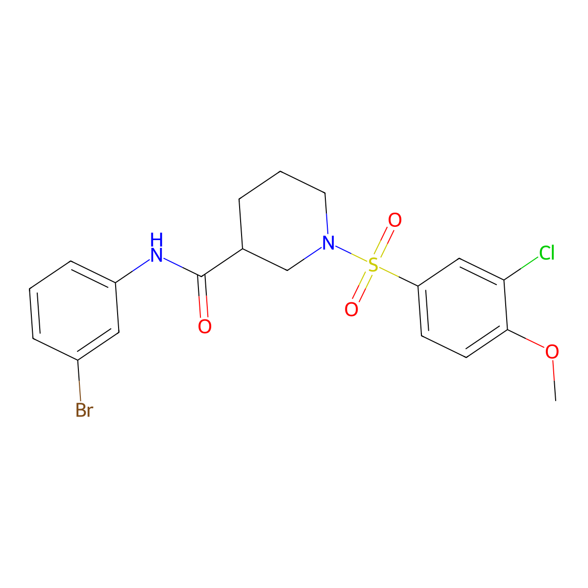 N-(3-bromophenyl)-1-(3-chloro-4-methoxyphenyl)sulfonylpiperidine-3-carboxamide molecular structure, CAS 824976-63-8
