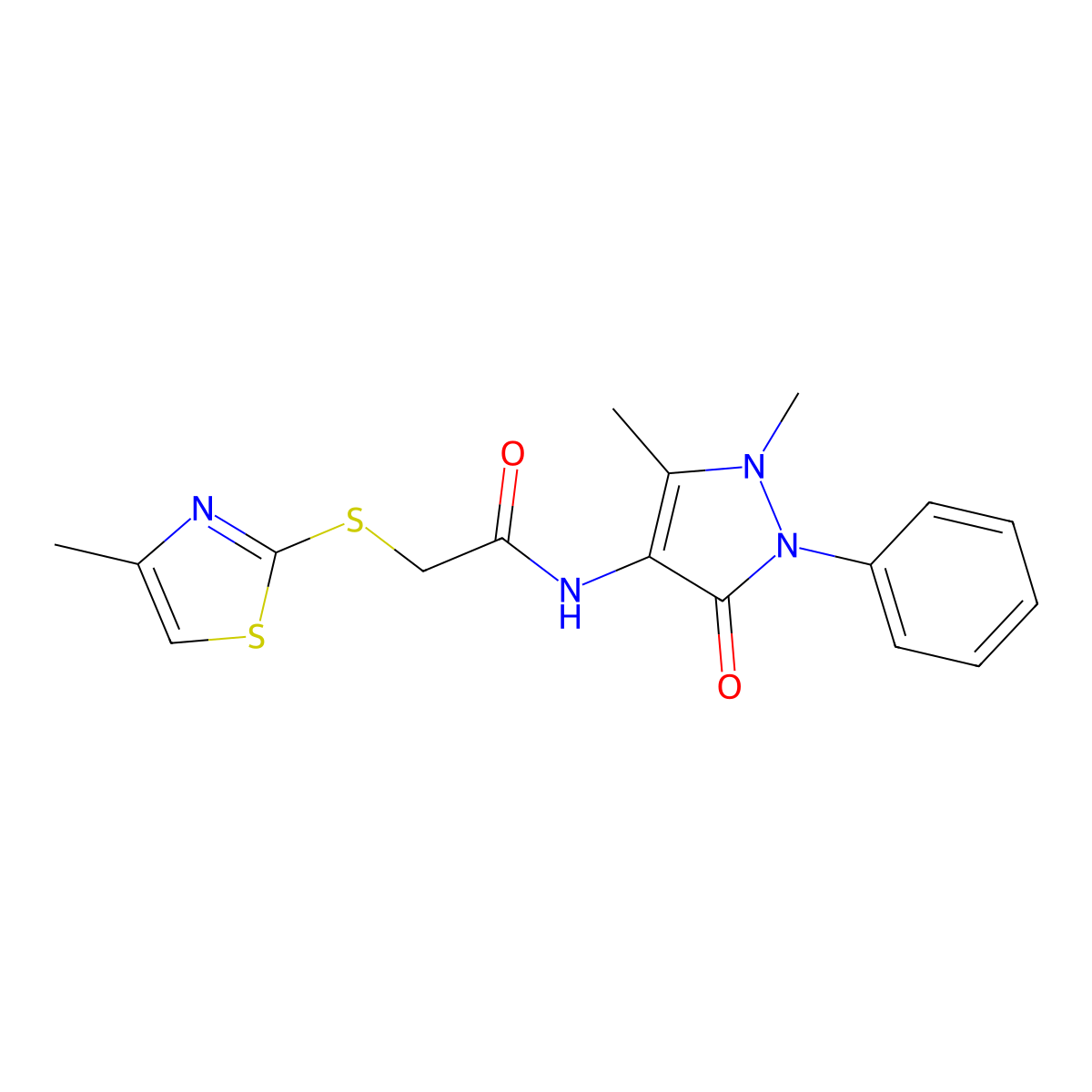 N-(1,5-dimethyl-3-oxo-2-phenylpyrazol-4-yl)-2-[(4-methyl-1,3-thiazol-2-yl)sulfanyl]acetamide molecular structure, CAS 824976-68-3