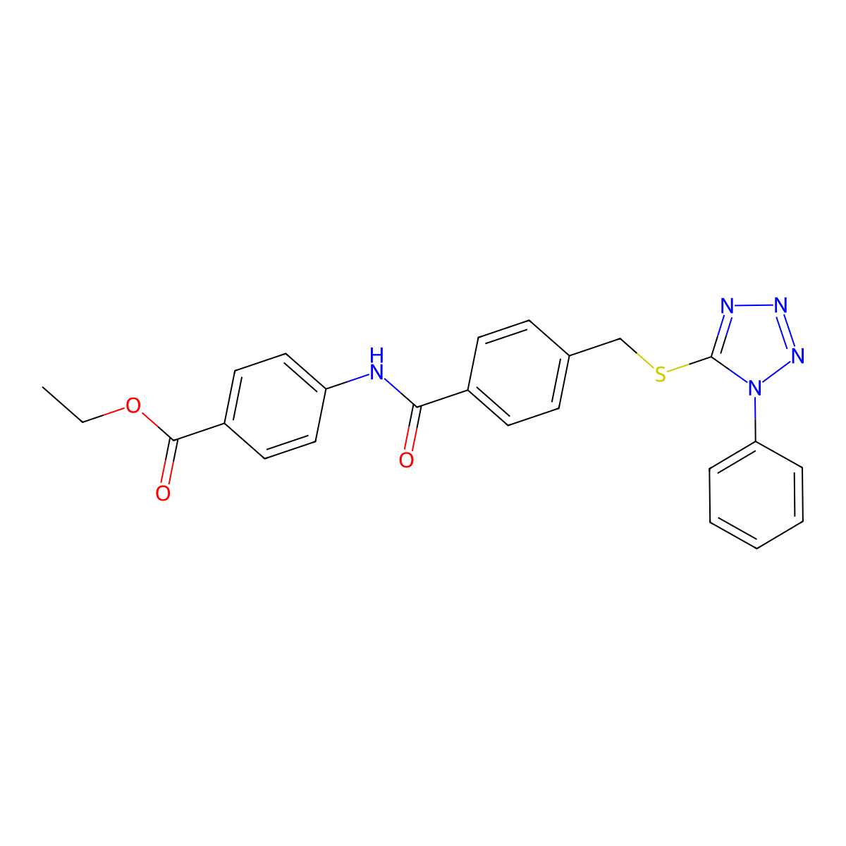 Ethyl 4-[[4-[(1-phenyltetrazol-5-yl)sulfanylmethyl]benzoyl]amino]benzoate molecular structure, CAS 824976-77-4