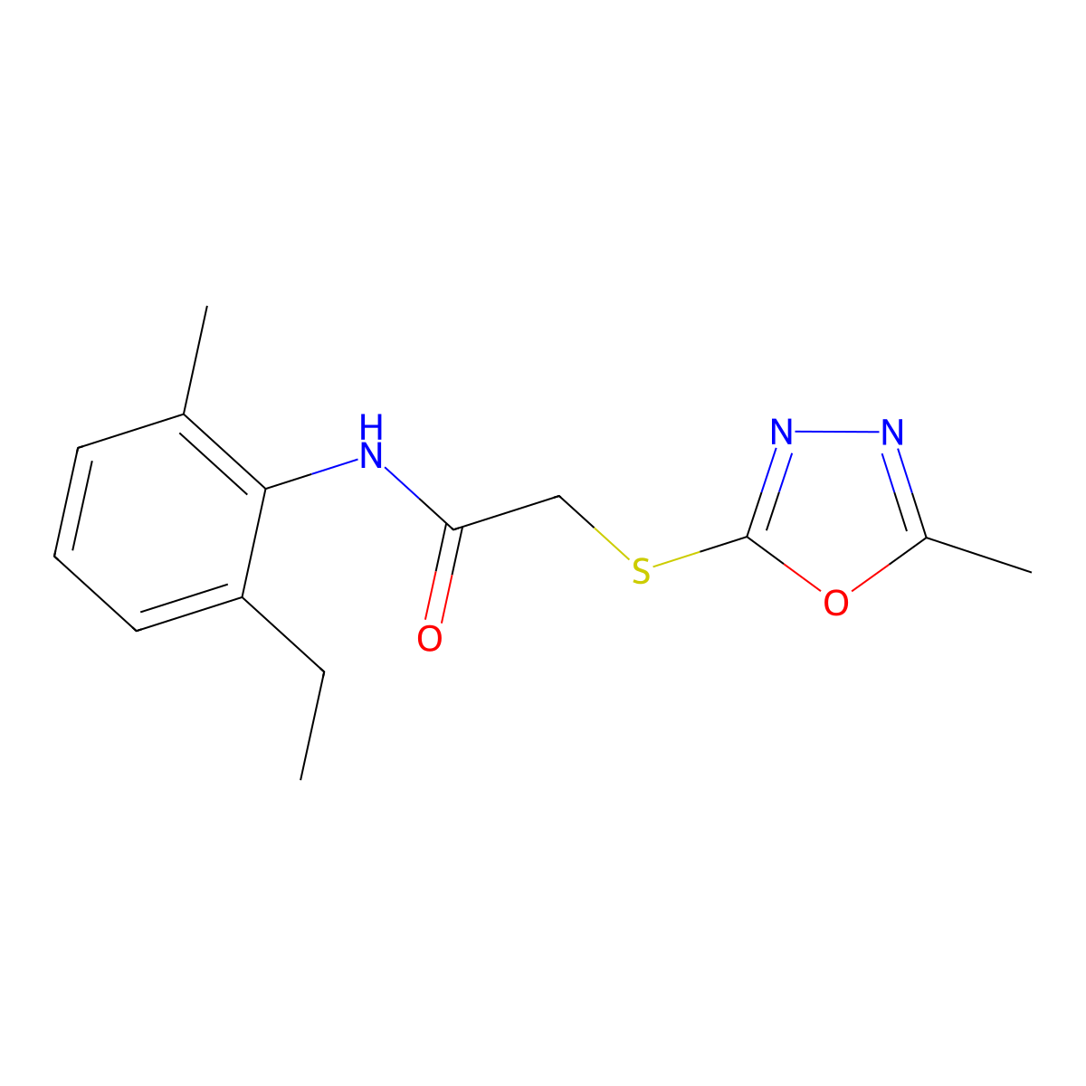 N-(2-ethyl-6-methylphenyl)-2-[(5-methyl-1,3,4-oxadiazol-2-yl)sulfanyl]acetamide molecular structure, CAS 824976-78-5