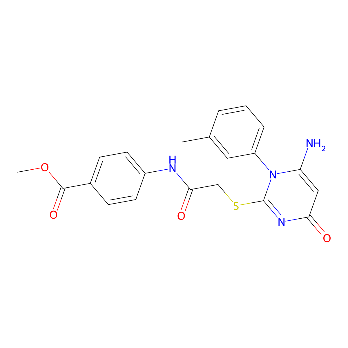 Methyl 4-[({[6-amino-1-(3-methylphenyl)-4-oxo-1,4-dihydropyrimidin-2-yl]sulfanyl}acetyl)amino]benzoate molecular structure, CAS 824976-89-8