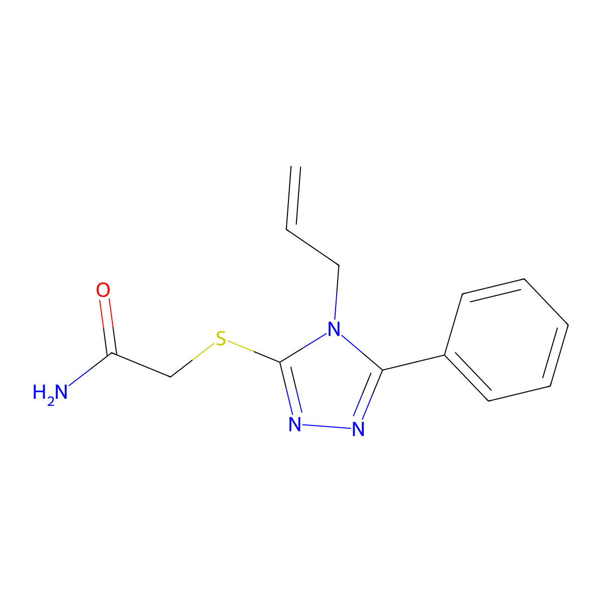 2-[(5-Phenyl-4-prop-2-enyl-1,2,4-triazol-3-yl)sulfanyl]acetamide molecular structure, CAS 824977-07-3