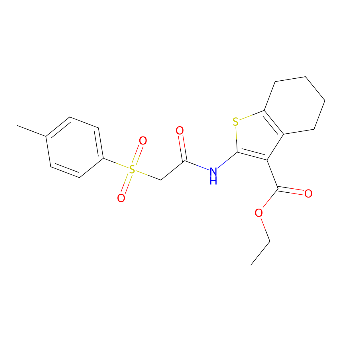 Ethyl 2-(2-tosylacetamido)-4,5,6,7-tetrahydrobenzo[b]thiophene-3-carboxylate molecular structure, CAS 824977-22-2