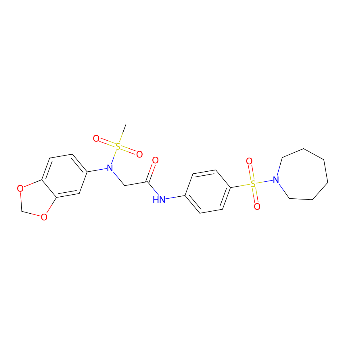 N-[4-(azepan-1-ylsulfonyl)phenyl]-2-[1,3-benzodioxol-5-yl(methylsulfonyl)amino]acetamide molecular structure, CAS 824977-26-6