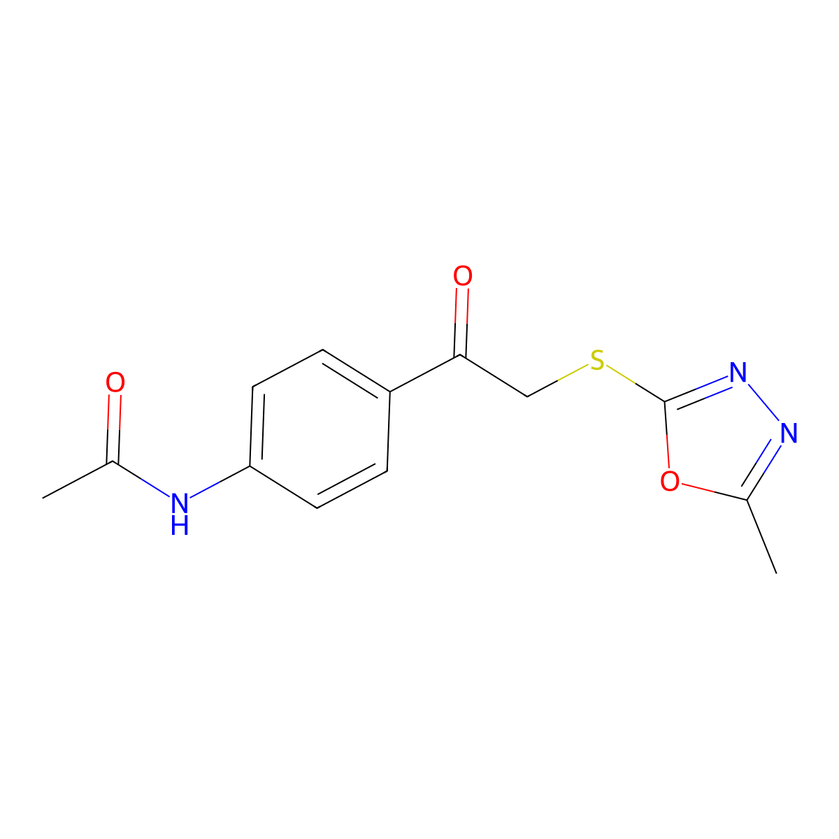 N-[4-[2-[(5-methyl-1,3,4-oxadiazol-2-yl)sulfanyl]acetyl]phenyl]acetamide molecular structure, CAS 824977-50-6