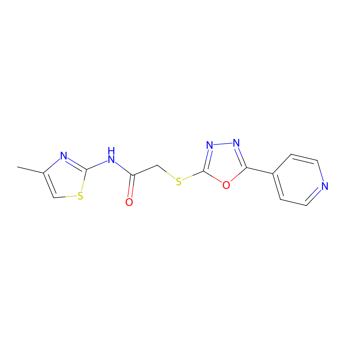 N-(4-methyl-2-thiazolyl)-2-[(5-pyridin-4-yl-1,3,4-oxadiazol-2-yl)thio]acetamide molecular structure, CAS 824977-61-9