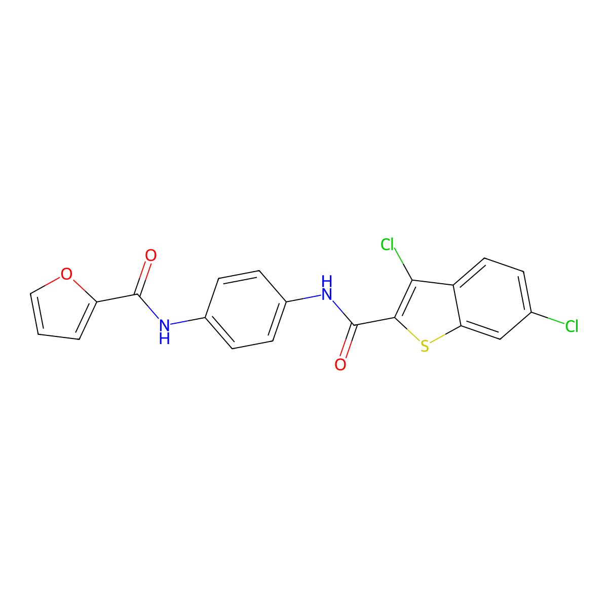 N-(4-{[(3,6-dichloro-1-benzothien-2-yl)carbonyl]amino}phenyl)-2-furamide molecular structure, CAS 824977-77-7