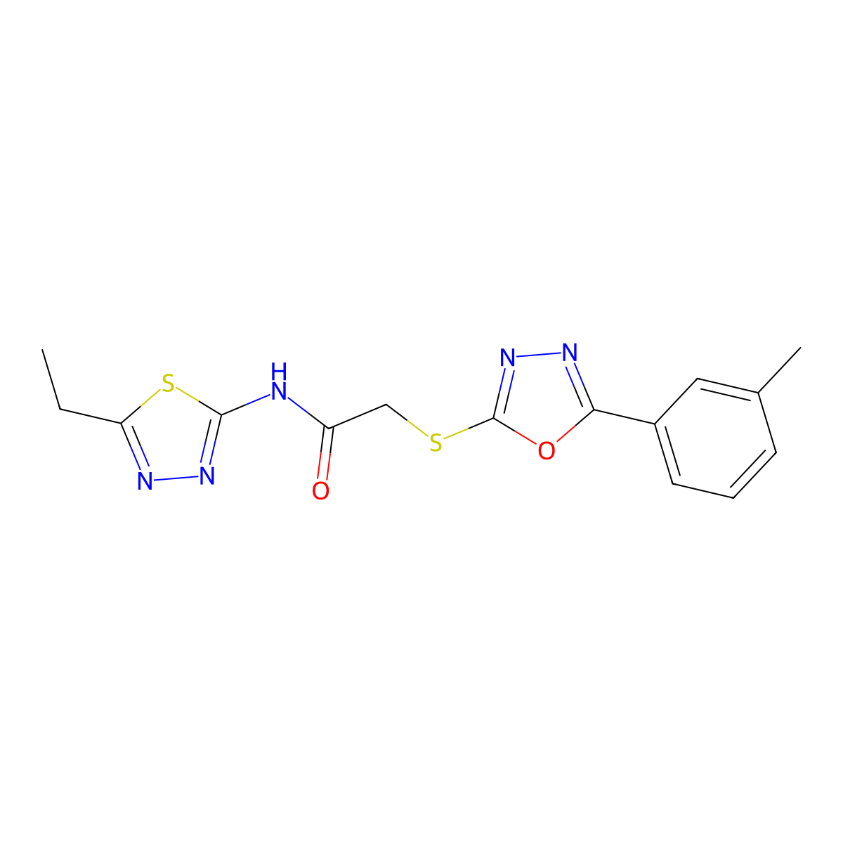 N-(5-ethyl-1,3,4-thiadiazol-2-yl)-2-[[5-(3-methylphenyl)-1,3,4-oxadiazol-2-yl]sulfanyl]acetamide molecular structure, CAS 824977-96-0
