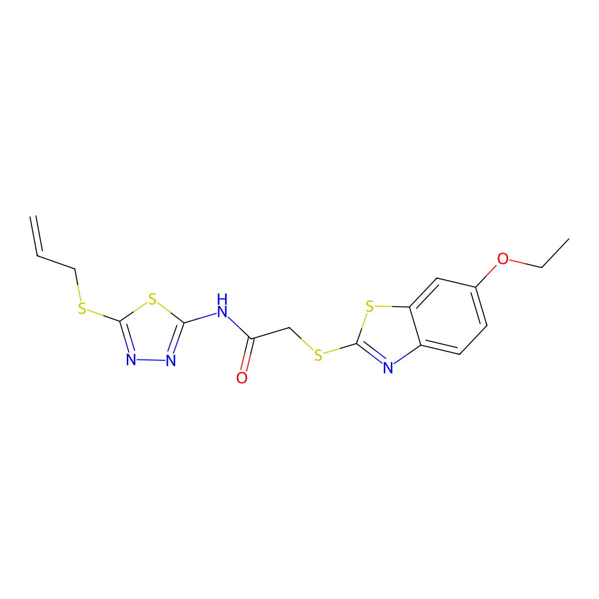 2-[(6-ethoxy-1,3-benzothiazol-2-yl)sulfanyl]-N-(5-prop-2-enylsulfanyl-1,3,4-thiadiazol-2-yl)acetamide molecular structure, CAS 824978-15-6