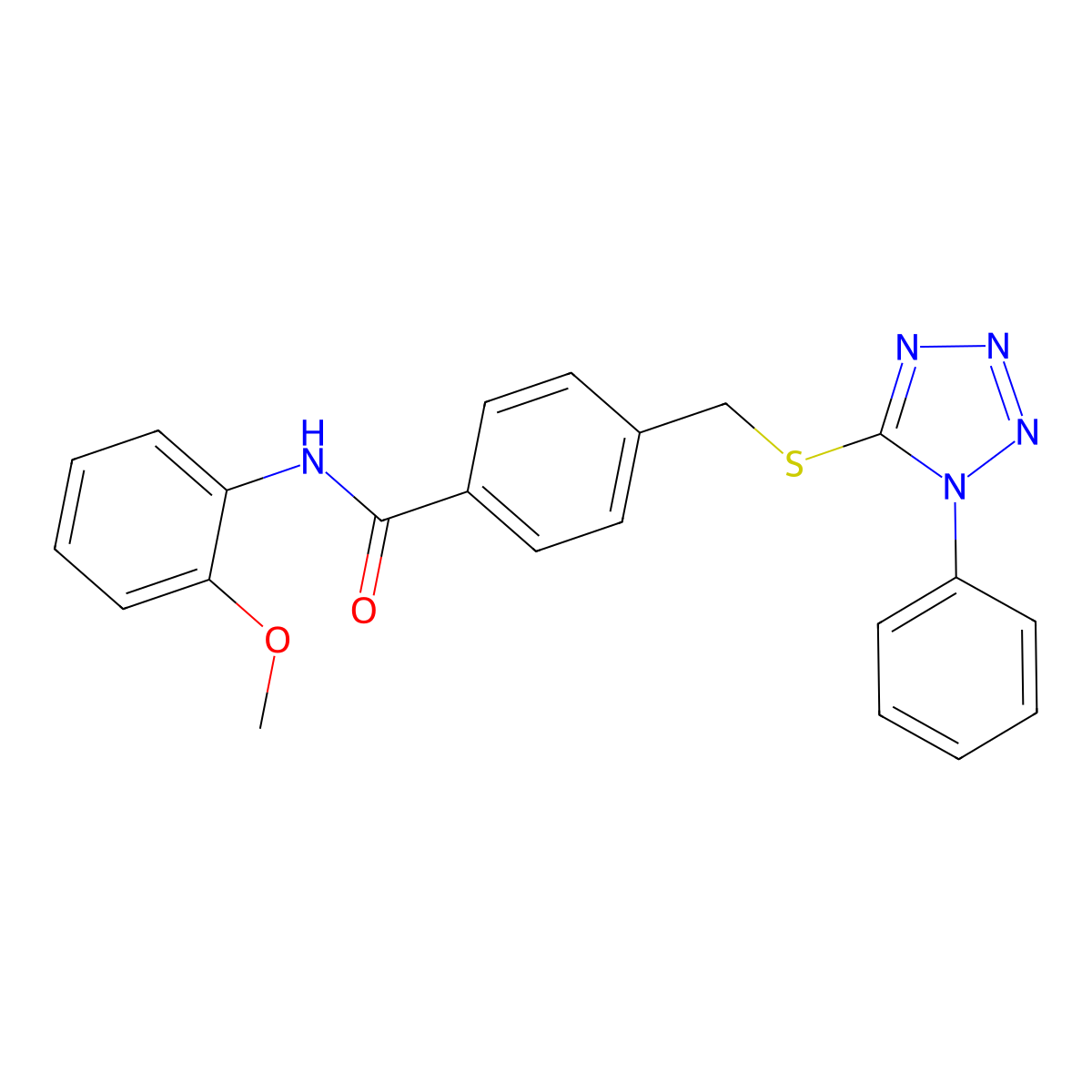 N-(2-methoxyphenyl)-4-[(1-phenyltetrazol-5-yl)sulfanylmethyl]benzamide molecular structure, CAS 824978-54-3