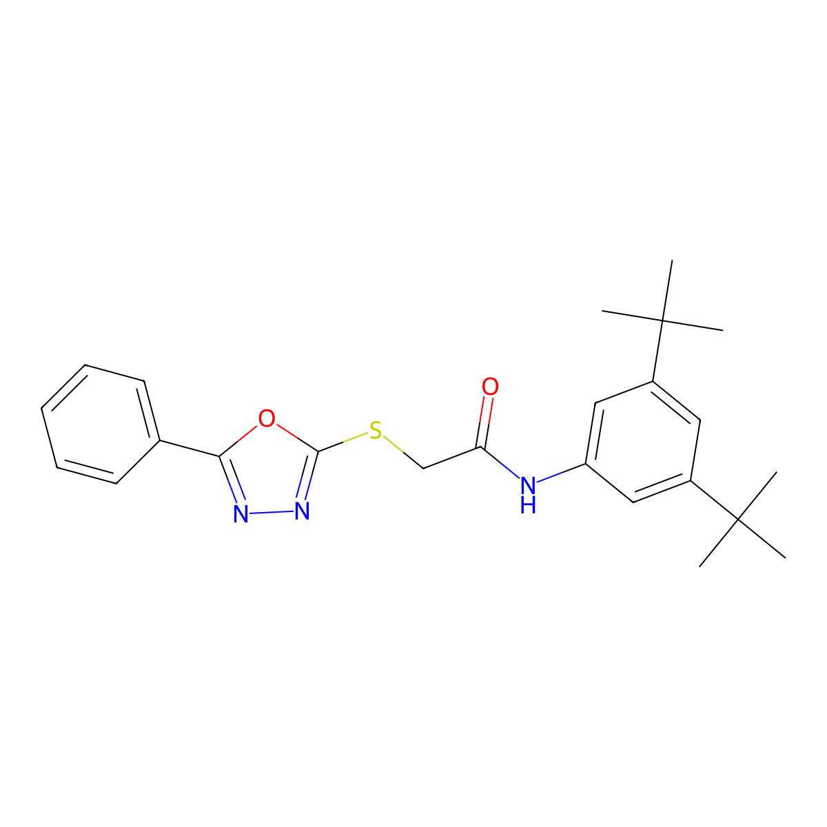 N-(3,5-ditert-butylphenyl)-2-[(5-phenyl-1,3,4-oxadiazol-2-yl)sulfanyl]acetamide molecular structure, CAS 824978-63-4