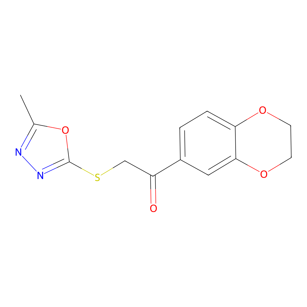 1-(2,3-Dihydro-1,4-benzodioxin-6-yl)-2-[(5-methyl-1,3,4-oxadiazol-2-yl)sulfanyl]ethanone molecular structure, CAS 824978-78-1