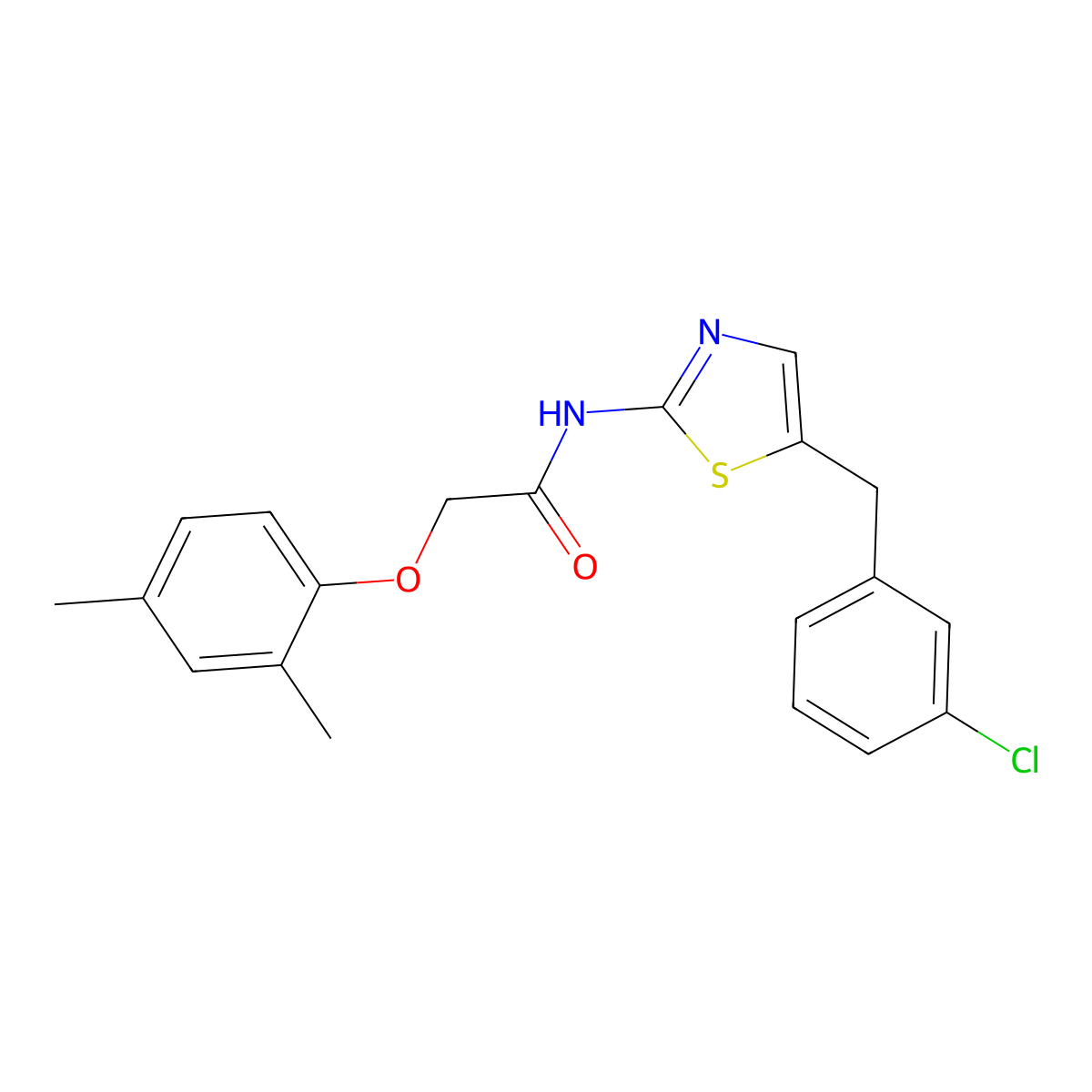 N-[5-[(3-chlorophenyl)methyl]-1,3-thiazol-2-yl]-2-(2,4-dimethylphenoxy)acetamide molecular structure, CAS 824978-86-1