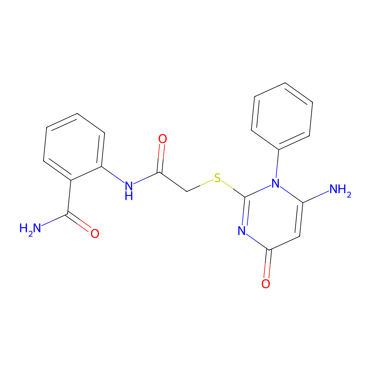2-[[2-(6-Amino-4-oxo-1-phenylpyrimidin-2-yl)sulfanylacetyl]amino]benzamide molecular structure, CAS 824979-10-4