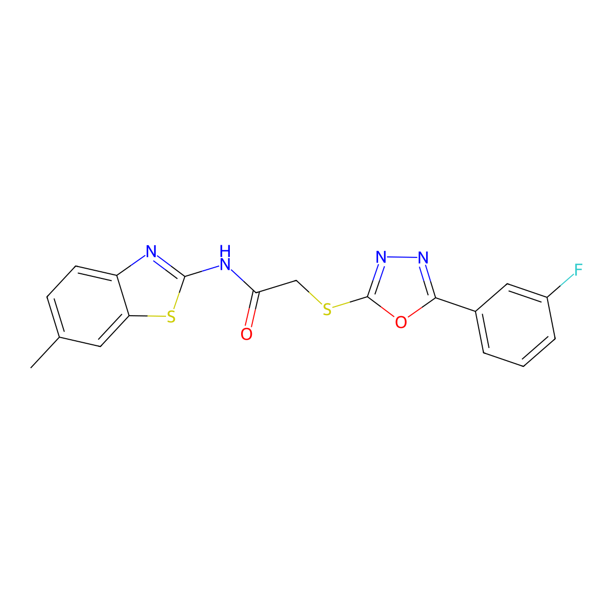 2-[[5-(3-fluorophenyl)-1,3,4-oxadiazol-2-yl]sulfanyl]-N-(6-methyl-1,3-benzothiazol-2-yl)acetamide molecular structure, CAS 824979-57-9