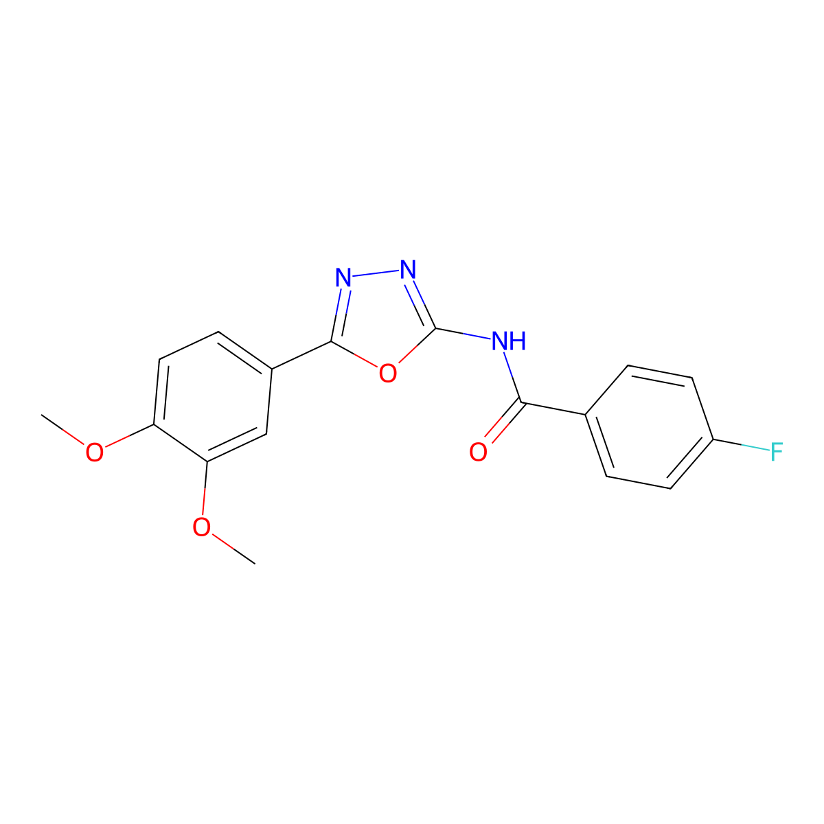 N-[5-(3,4-dimethoxyphenyl)-1,3,4-oxadiazol-2-yl]-4-fluorobenzamide molecular structure, CAS 824980-26-9