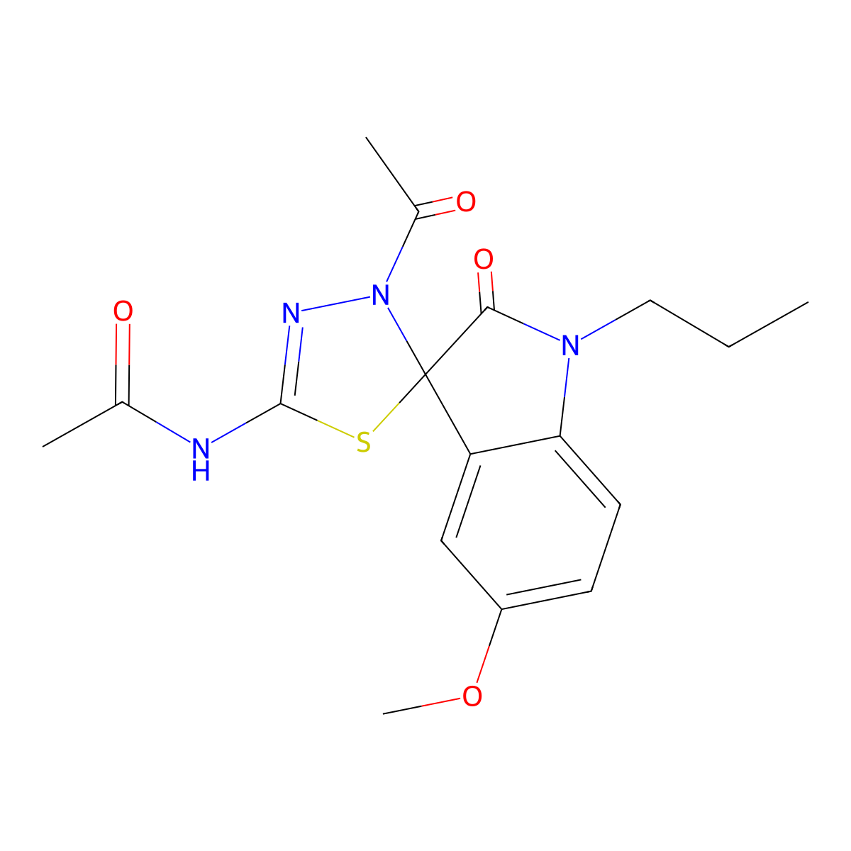N-(4-acetyl-5'-methoxy-2'-oxo-1'-propylspiro[1,3,4-thiadiazole-5,3'-indole]-2-yl)acetamide molecular structure, CAS 824980-28-1