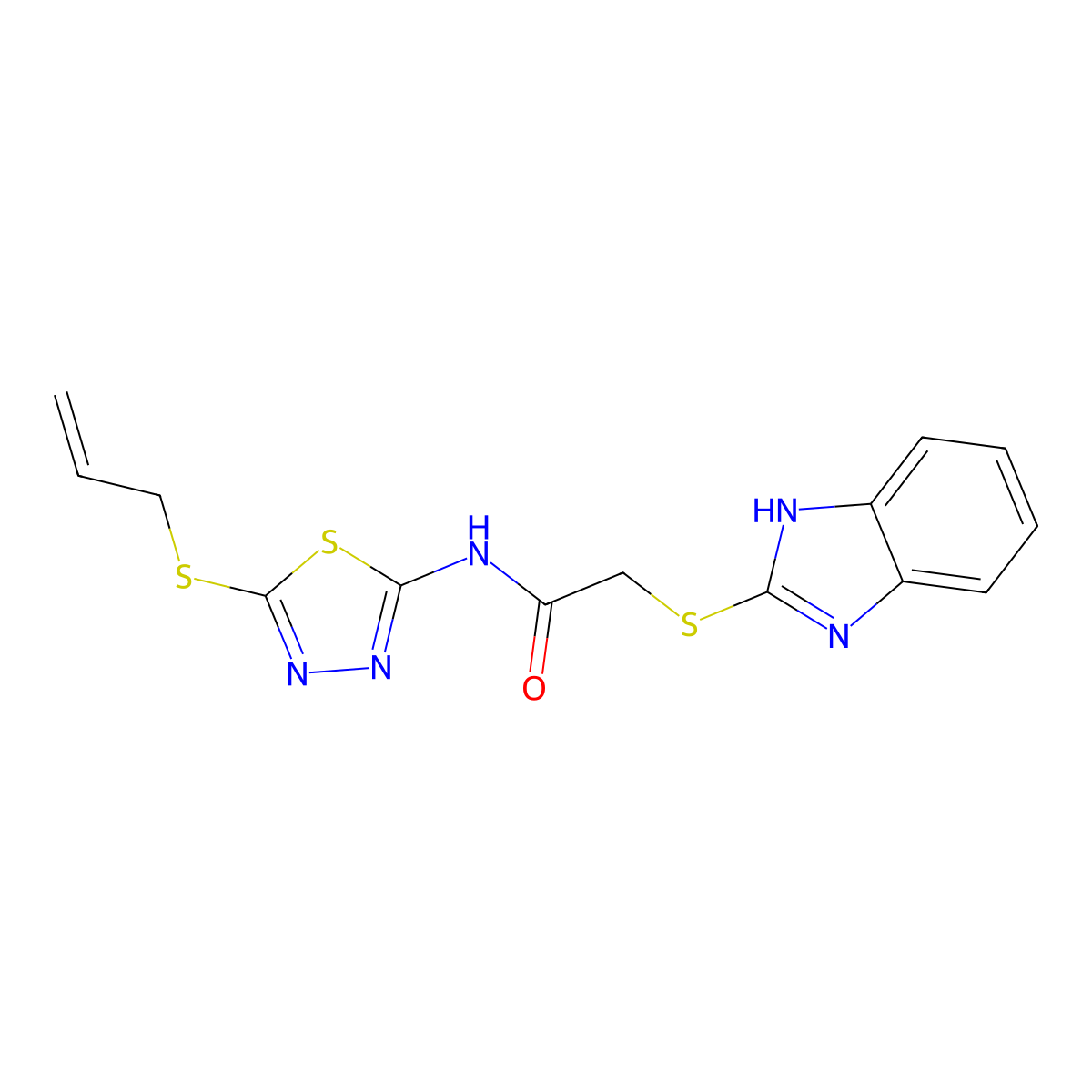 N-[5-(allylthio)-1,3,4-thiadiazol-2-yl]-2-(1H-benzimidazol-2-ylthio)acetamide molecular structure, CAS 824980-52-1