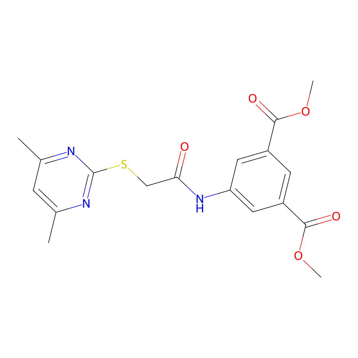 Dimethyl 5-({[(4,6-dimethyl-2-pyrimidinyl)sulfanyl]acetyl}amino)isophthalate molecular structure, CAS 824980-81-6