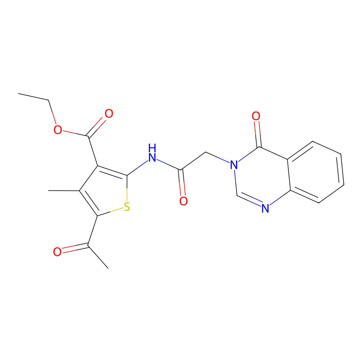 ethyl 5-acetyl-4-methyl-2-{[(4-oxoquinazolin-3(4H)-yl)acetyl]amino}thiophene-3-carboxylate molecular structure, CAS 824980-82-7