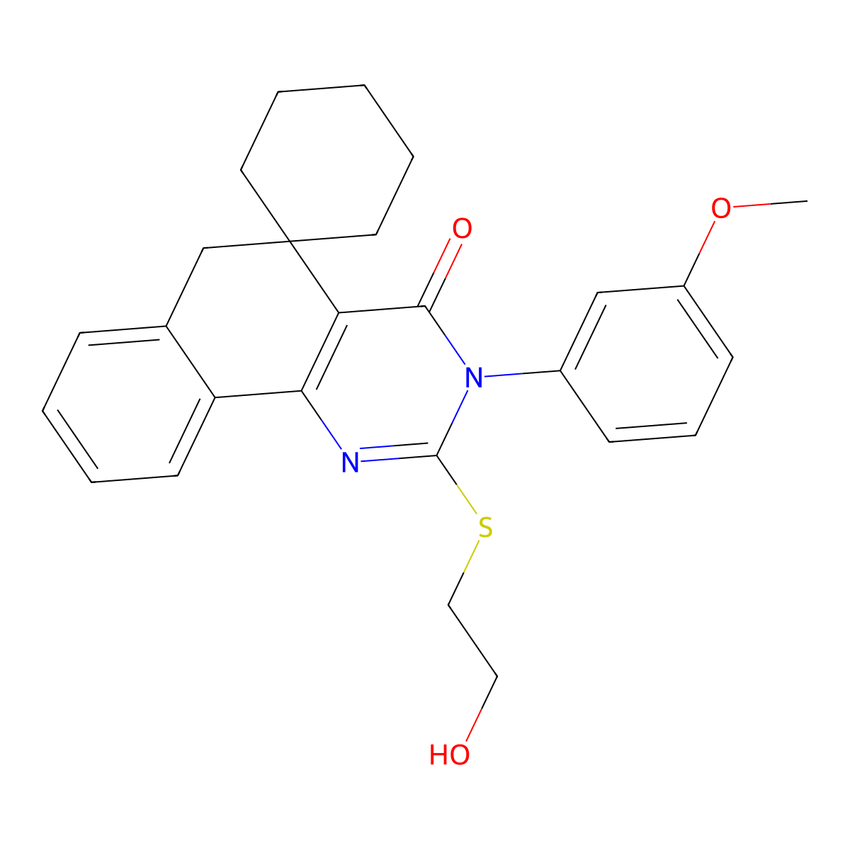 2-(2-hydroxyethylsulfanyl)-3-(3-methoxyphenyl)spiro[6H-benzo[h]quinazoline-5,1'-cyclohexane]-4-one molecular structure, CAS 824980-86-1