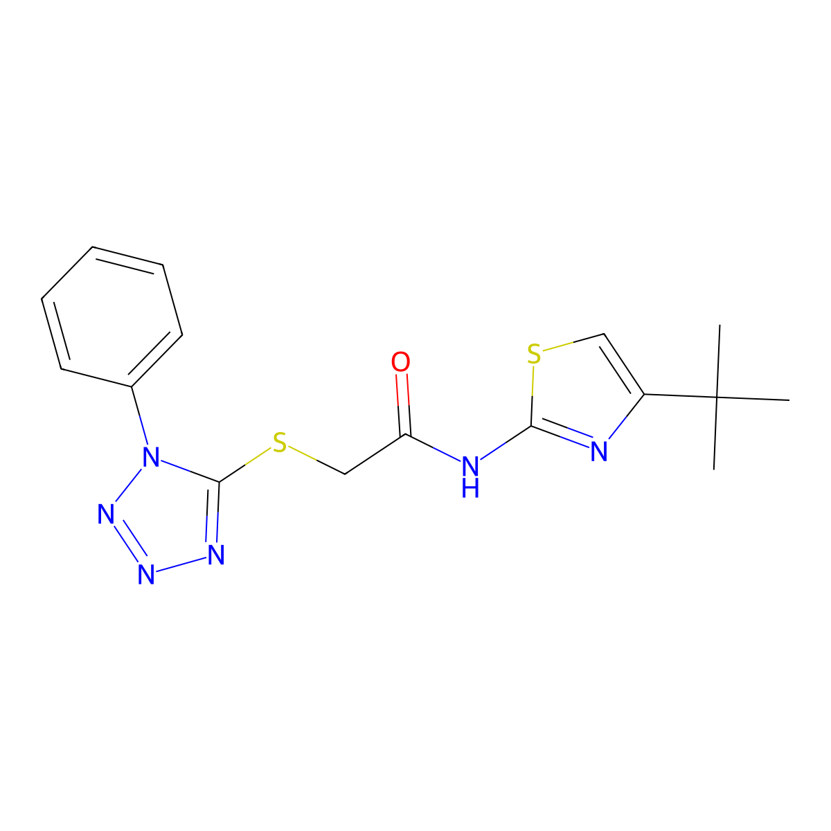 N-(4-tert-butyl-1,3-thiazol-2-yl)-2-(1-phenyltetrazol-5-yl)sulfanylacetamide molecular structure, CAS 824981-01-3
