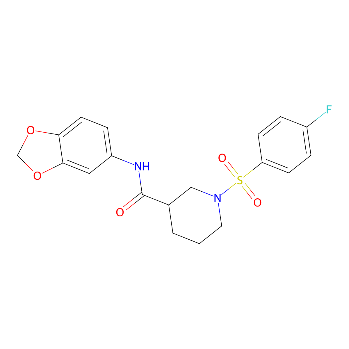 N-(1,3-benzodioxol-5-yl)-1-(4-fluorophenyl)sulfonylpiperidine-3-carboxamide molecular structure, CAS 824981-41-1