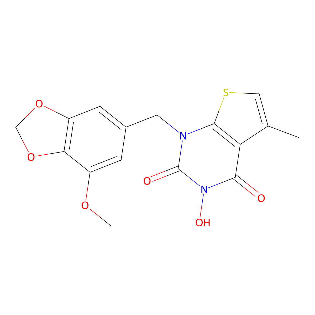 3-Hydroxy-1-((7-methoxybenzo[d][1,3]dioxol-5-yl)methyl)-5-methylthieno[2,3-d]pyrimidine-2,4(1H,3H)-dione molecular structure, CAS 824983-90-6