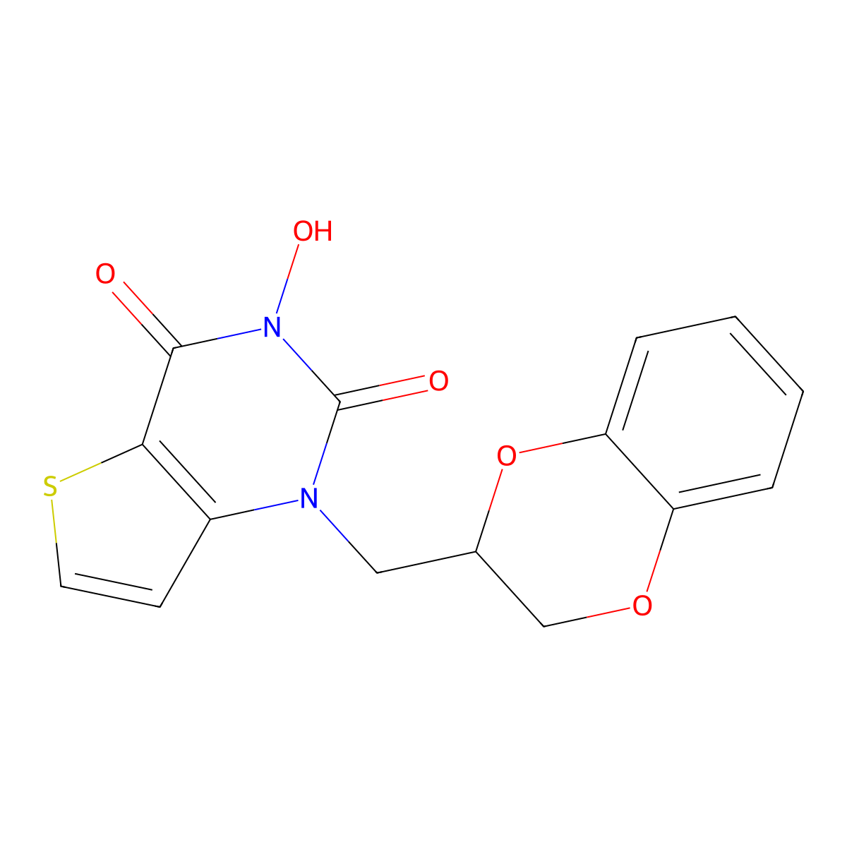 1-((2,3-dihydrobenzo(b)(1,4)dioxin-2-yl)methyl)-3-hydroxythieno(3,2-d)pyrimidine-2,4(1H,3H)-dione (1) molecular structure, CAS 824983-91-7
