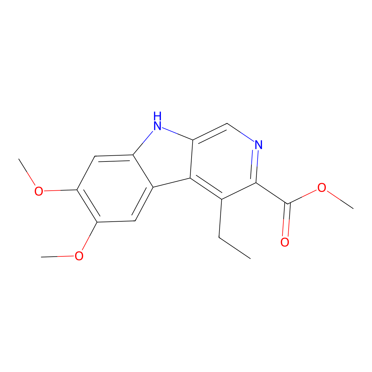 methyl 4-ethyl-6,7-dimethoxy-9H-pyrido(3,4-b)indole-3-carboxylate molecular structure, CAS 82499-00-1