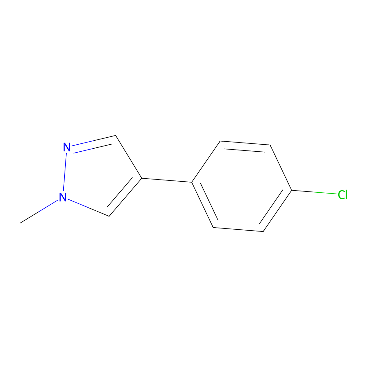 1H-Pyrazole, 4-(4-chlorophenyl)-1-methyl- molecular structure, CAS 82525-26-6