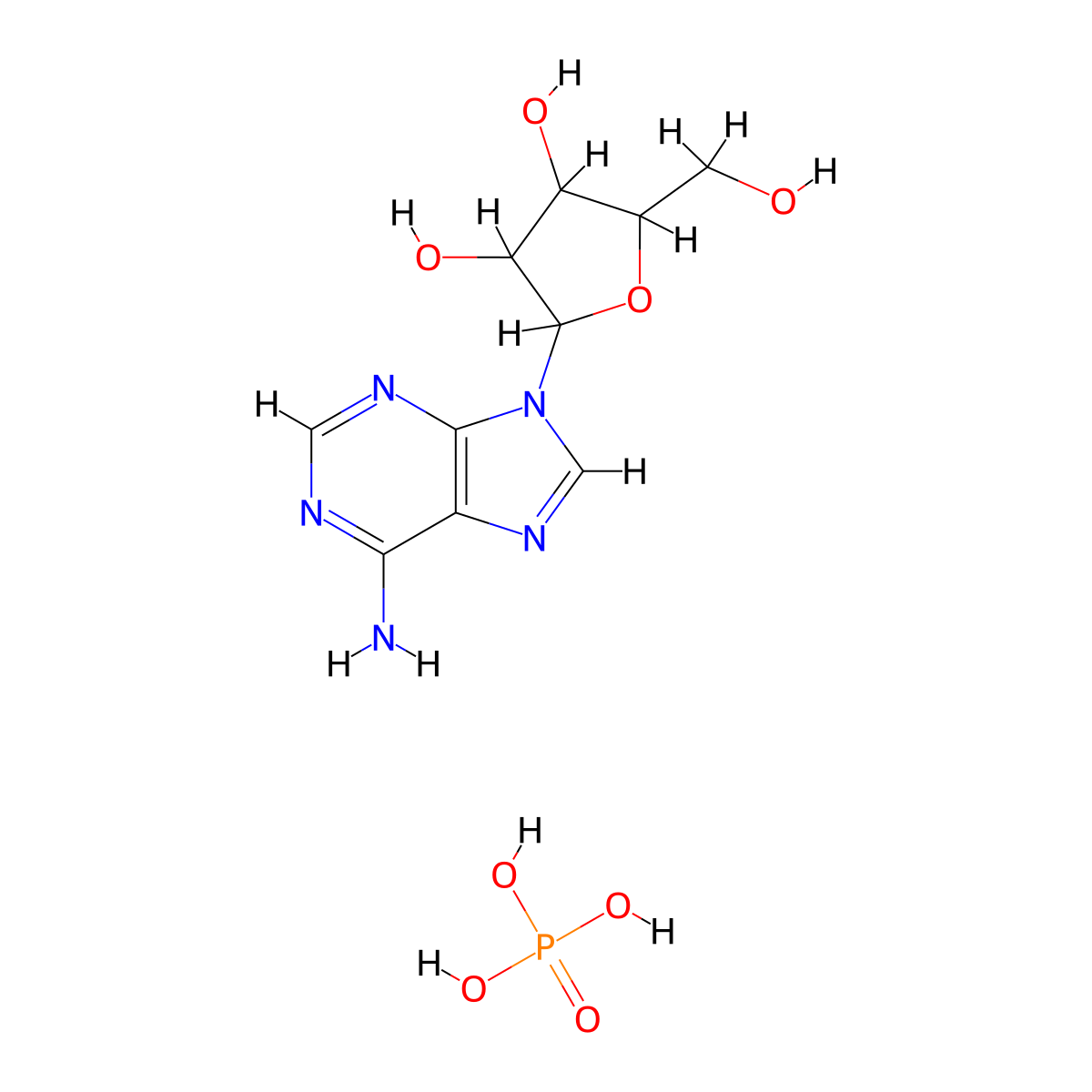 2-(6-Aminopurin-9-yl)-5-(hydroxymethyl)oxolane-3,4-diol; phosphoric acid molecular structure, CAS 82530-89-0