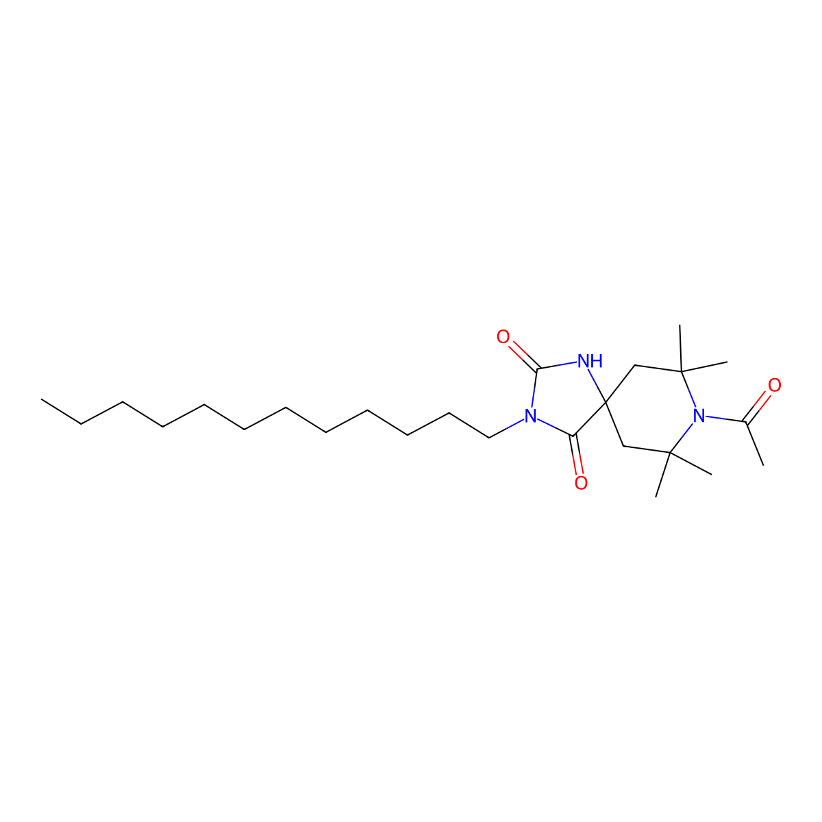 1,3,8-Triazaspiro(4.5)decane-2,4-dione, 8-acetyl-3-dodecyl-7,7,9,9-tetramethyl- molecular structure, CAS 82537-67-5