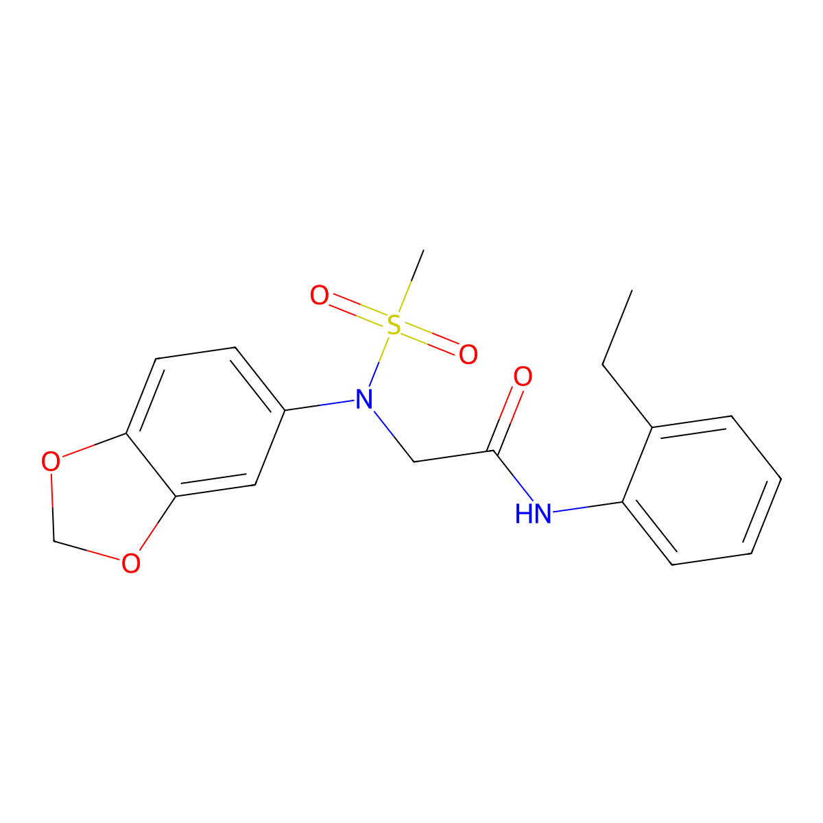 2-[1,3-benzodioxol-5-yl(methylsulfonyl)amino]-N-(2-ethylphenyl)acetamide molecular structure, CAS 825596-07-4