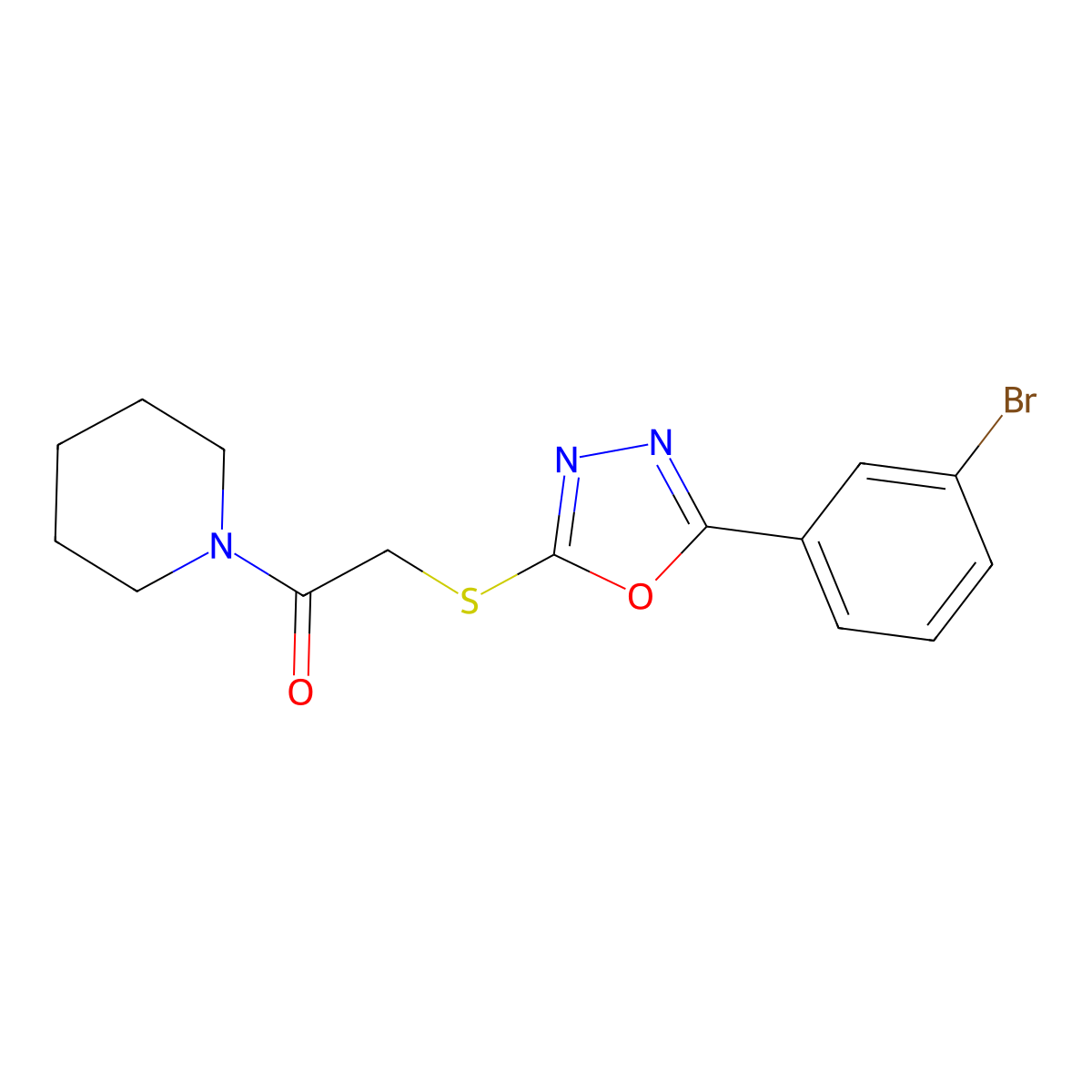 2-[[5-(3-Bromophenyl)-1,3,4-oxadiazol-2-yl]sulfanyl]-1-piperidin-1-ylethanone molecular structure, CAS 825596-30-3