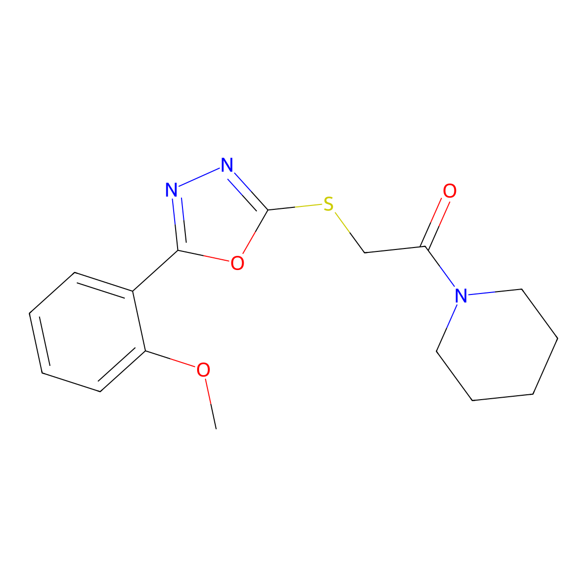 2-[[5-(2-Methoxyphenyl)-1,3,4-oxadiazol-2-yl]sulfanyl]-1-piperidin-1-ylethanone molecular structure, CAS 825596-31-4