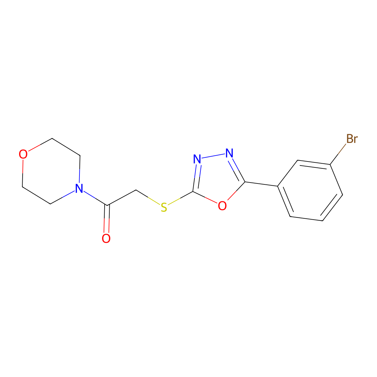 2-[[5-(3-Bromophenyl)-1,3,4-oxadiazol-2-yl]sulfanyl]-1-morpholin-4-ylethanone molecular structure, CAS 825596-32-5