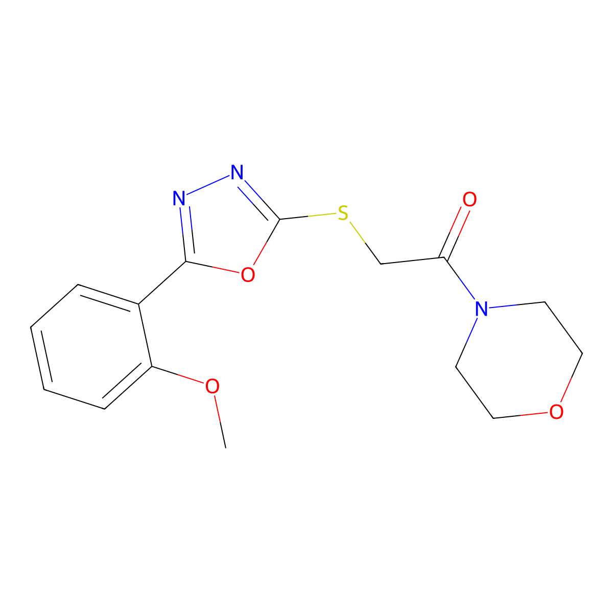 2-[[5-(2-Methoxyphenyl)-1,3,4-oxadiazol-2-yl]sulfanyl]-1-morpholin-4-ylethanone molecular structure, CAS 825596-33-6