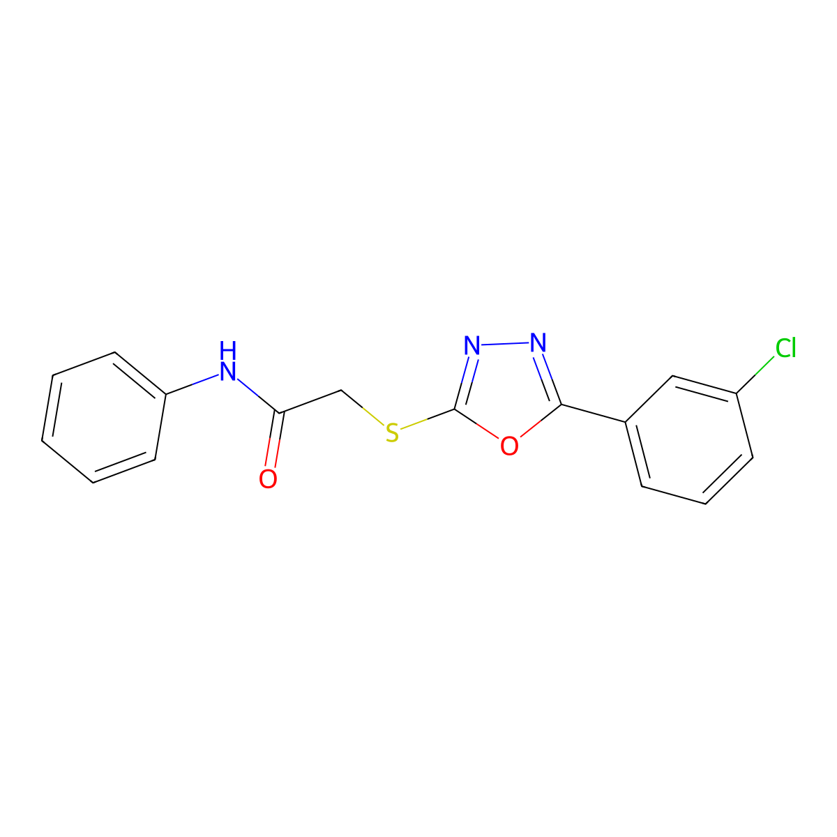 2-{[5-(3-chlorophenyl)-1,3,4-oxadiazol-2-yl]sulfanyl}-N-phenylacetamide molecular structure, CAS 825596-34-7