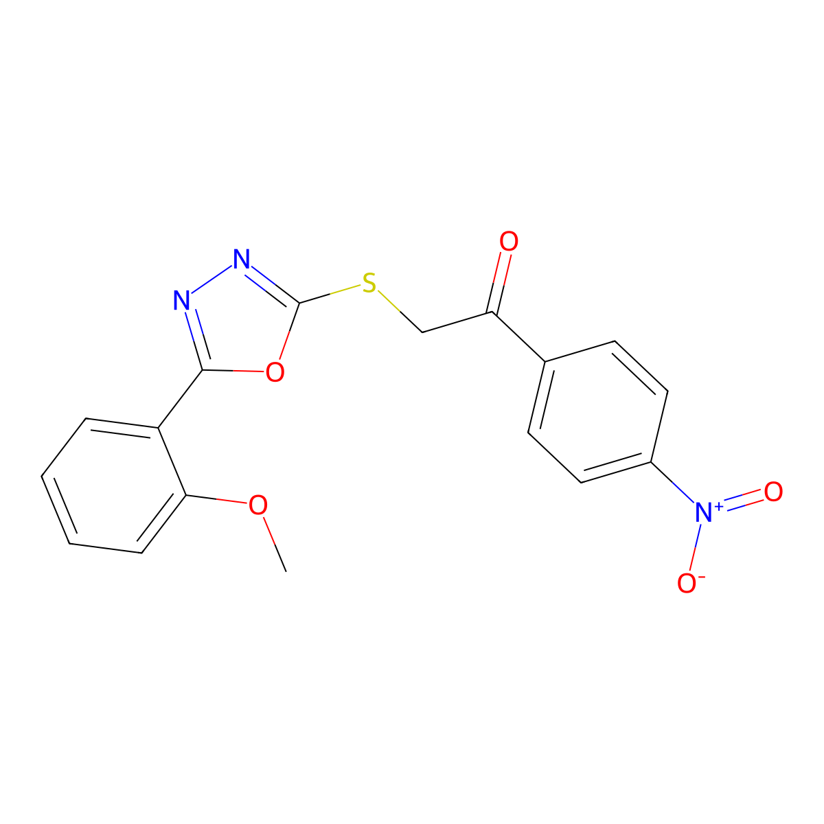 2-[[5-(2-Methoxyphenyl)-1,3,4-oxadiazol-2-yl]sulfanyl]-1-(4-nitrophenyl)ethanone molecular structure, CAS 825596-41-6