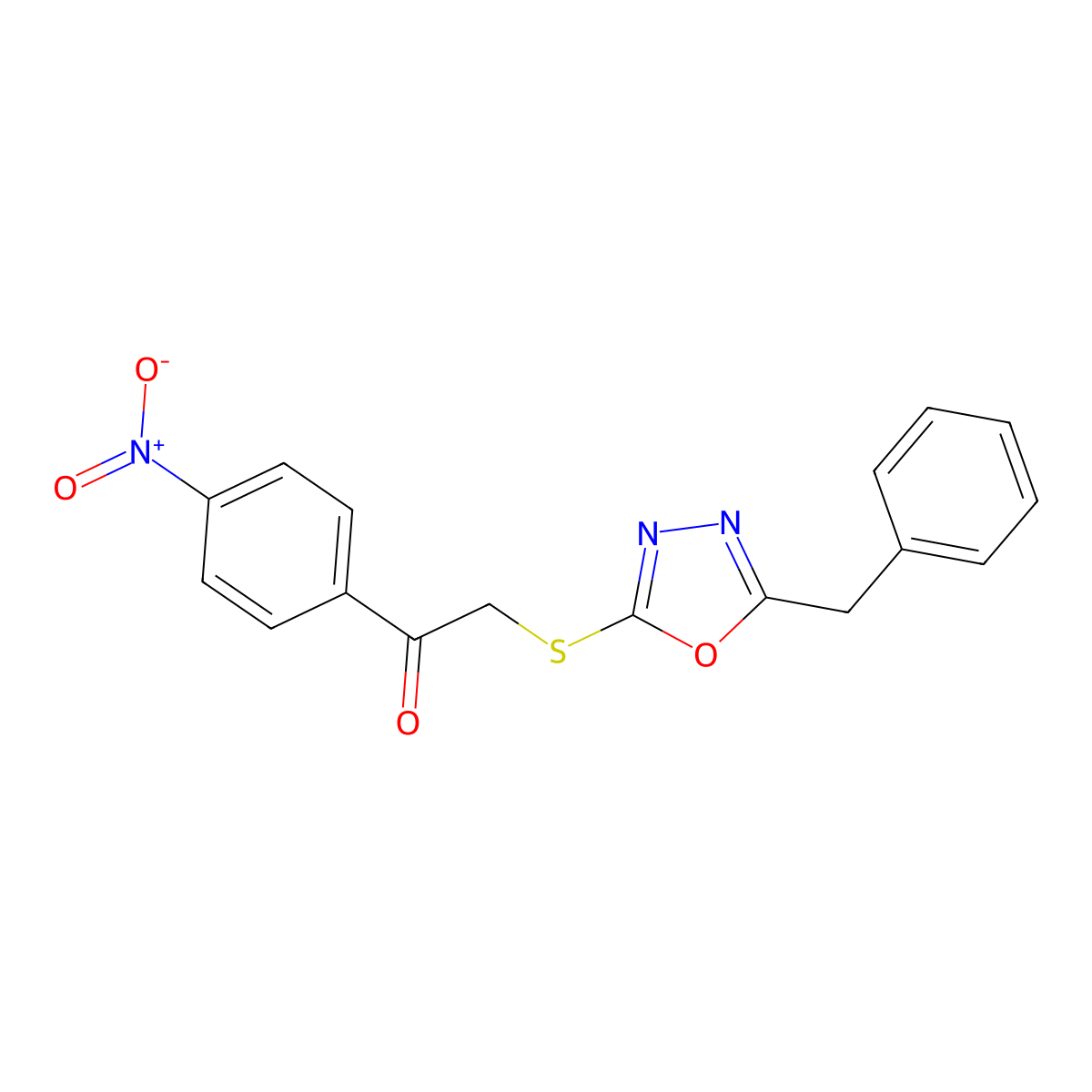 2-[(5-Benzyl-1,3,4-oxadiazol-2-yl)sulfanyl]-1-(4-nitrophenyl)ethanone molecular structure, CAS 825596-42-7