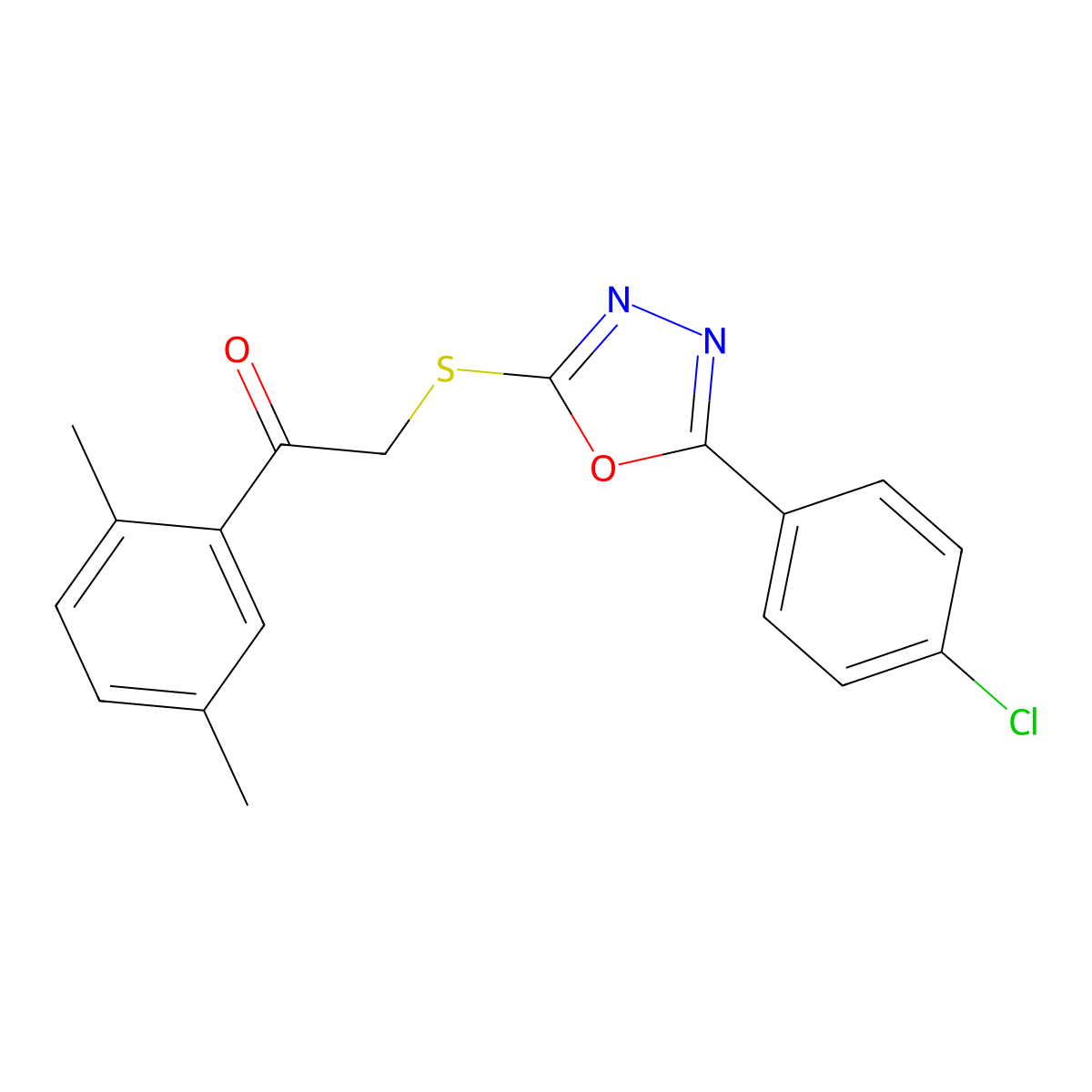 2-[[5-(4-Chlorophenyl)-1,3,4-oxadiazol-2-yl]sulfanyl]-1-(2,5-dimethylphenyl)ethanone molecular structure, CAS 825596-43-8