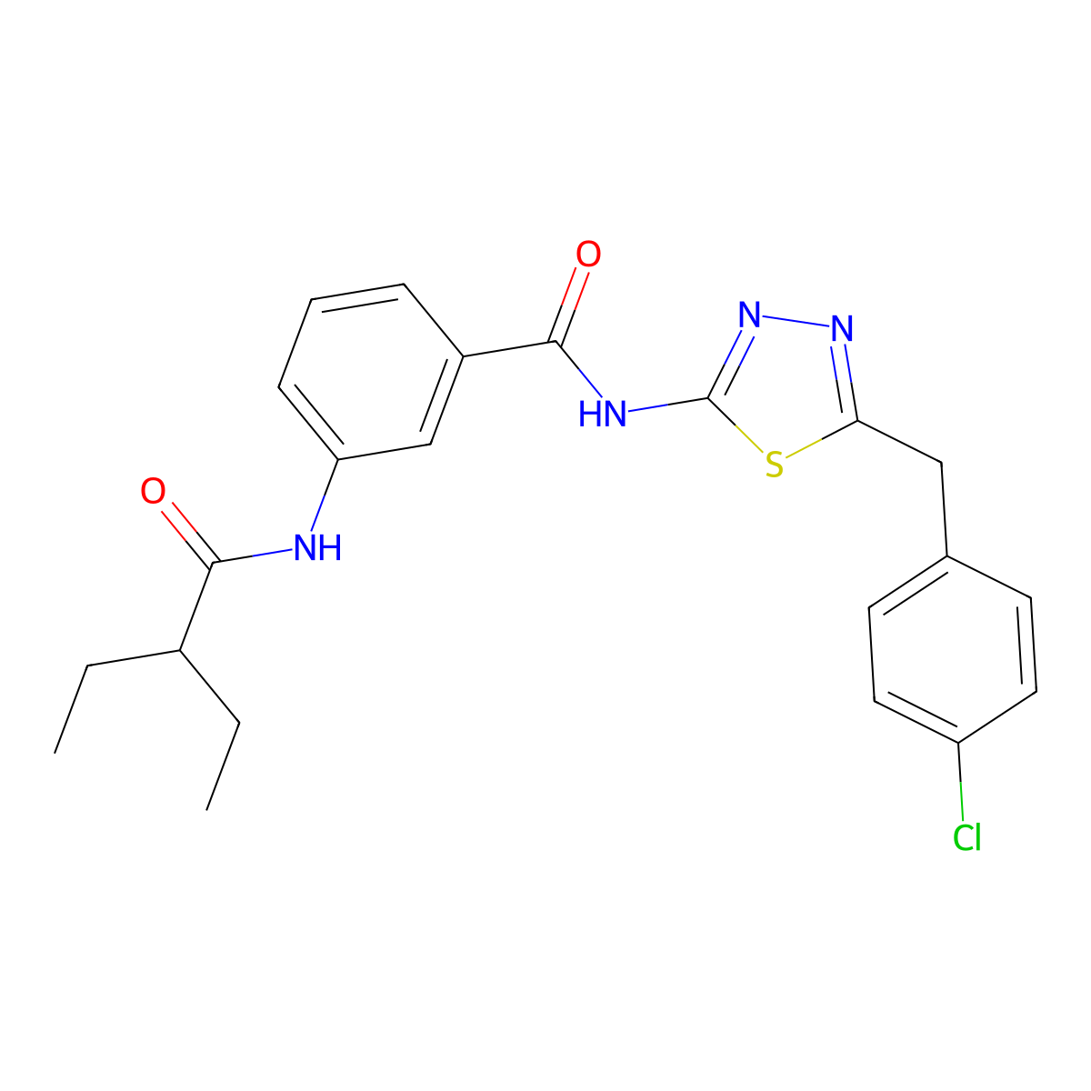 N-[5-[(4-chlorophenyl)methyl]-1,3,4-thiadiazol-2-yl]-3-(2-ethylbutanoylamino)benzamide molecular structure, CAS 825597-22-6